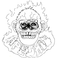 a drawing of a monkey with flames on his face